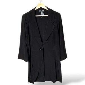 FRANK LYMAN Jersey Knit One Button Black Long Line Cardigan Sz 18 MADE IN CANADA